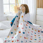 HeartJoy: Cotton Blankets in Reversible Style with Colorful Heart Print & Soft Texture – for Sofa & Bed