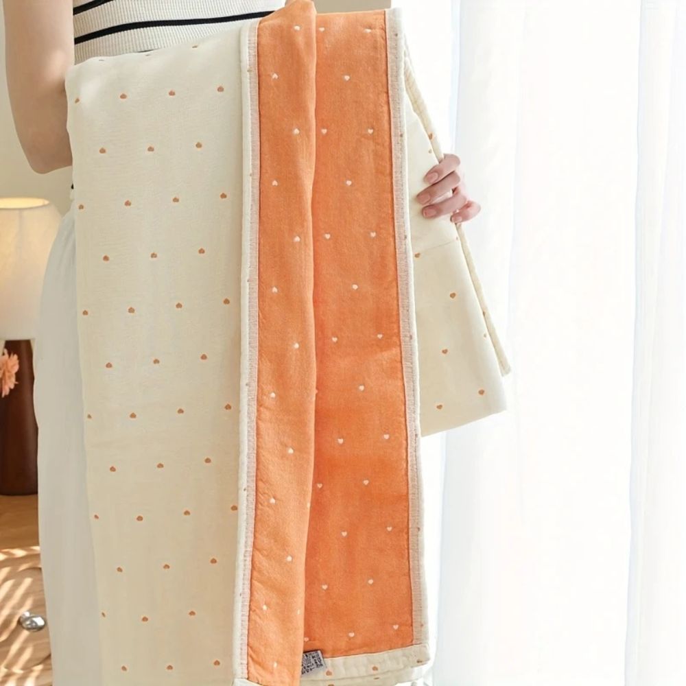 HeartStitch: Cotton blankets made of cotton gauze with a two-tone design & fine heart embroidery – for bedroom & sofa