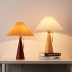 HikariHolz: Minimalist LED Table Lamp with Wooden Base & Fabric Shade – Ideal for Nightstand & Reading Nook