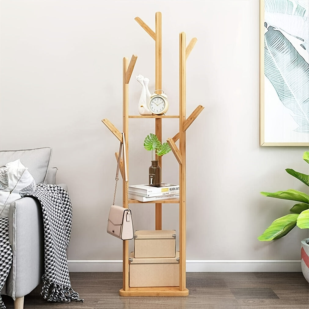 WoodBalance: Freestanding Coat Rack – Elegant Bamboo Frame with Rotating Function, Compact & Decorative for Hallway & Living Room