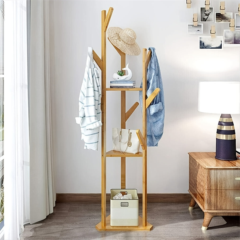 WoodBalance: Freestanding Coat Rack – Elegant Bamboo Frame with Rotating Function, Compact & Decorative for Hallway & Living Room