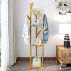 WoodBalance: Freestanding Coat Rack – Elegant Bamboo Frame with Rotating Function, Compact & Decorative for Hallway & Living Room