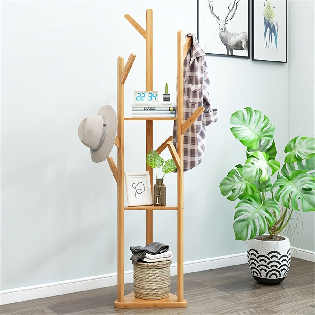 WoodBalance: Freestanding Coat Rack – Elegant Bamboo Frame with Rotating Function, Compact & Decorative for Hallway & Living Room