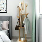 WoodBalance: Freestanding Coat Rack – Elegant Bamboo Frame with Rotating Function, Compact & Decorative for Hallway & Living Room