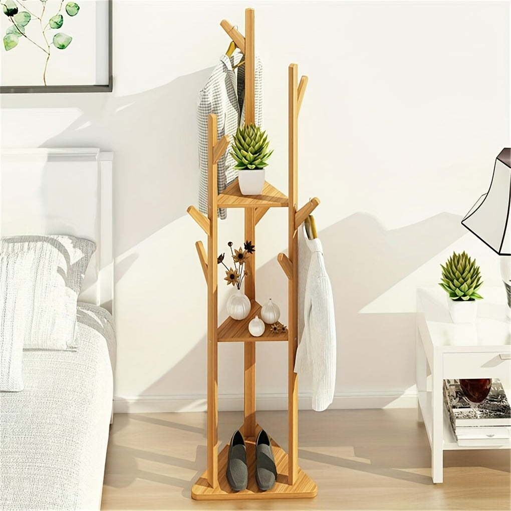 WoodBalance: Freestanding Coat Rack – Elegant Bamboo Frame with Rotating Function, Compact & Decorative for Hallway & Living Room