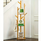 WoodBalance: Freestanding Coat Rack – Elegant Bamboo Frame with Rotating Function, Compact & Decorative for Hallway & Living Room