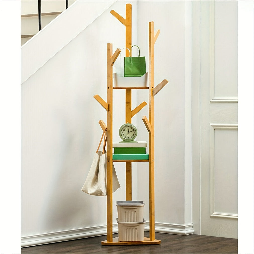 WoodBalance: Freestanding Coat Rack – Elegant Bamboo Frame with Rotating Function, Compact & Decorative for Hallway & Living Room