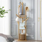 WoodBalance: Freestanding Coat Rack – Elegant Bamboo Frame with Rotating Function, Compact & Decorative for Hallway & Living Room