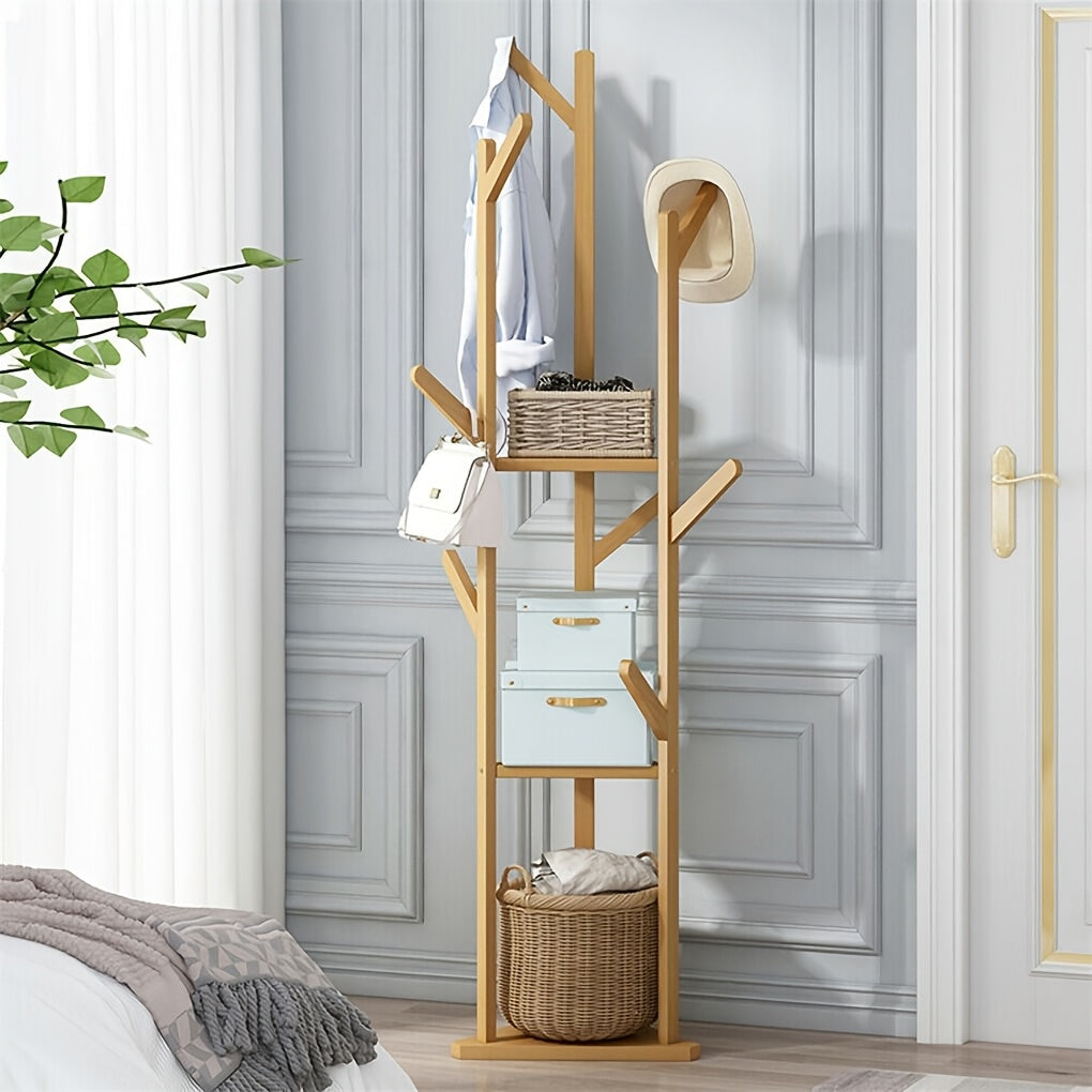 WoodBalance: Freestanding Coat Rack – Elegant Bamboo Frame with Rotating Function, Compact & Decorative for Hallway & Living Room