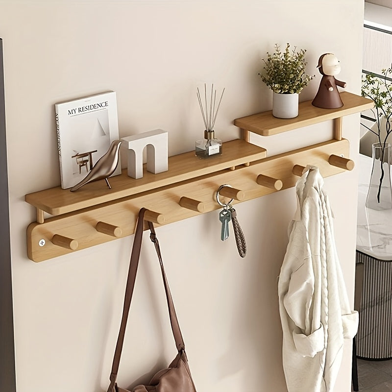 WoodLightness: Wall-Mounted Clothes Rack – Minimalist Wooden Design with Drill-Free Hooks, Space-Saving & Decorative for Hallway & Bedroom