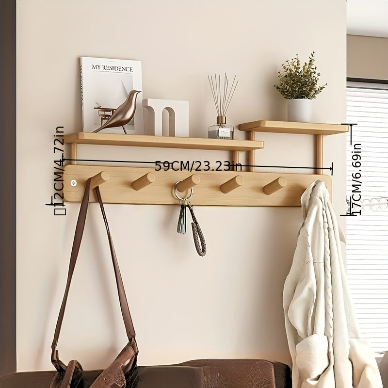 WoodLightness: Wall-Mounted Clothes Rack – Minimalist Wooden Design with Drill-Free Hooks, Space-Saving & Decorative for Hallway & Bedroom