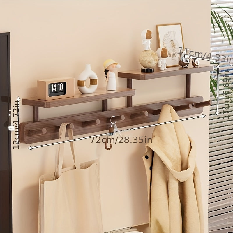 WoodLightness: Wall-Mounted Clothes Rack – Minimalist Wooden Design with Drill-Free Hooks, Space-Saving & Decorative for Hallway & Bedroom