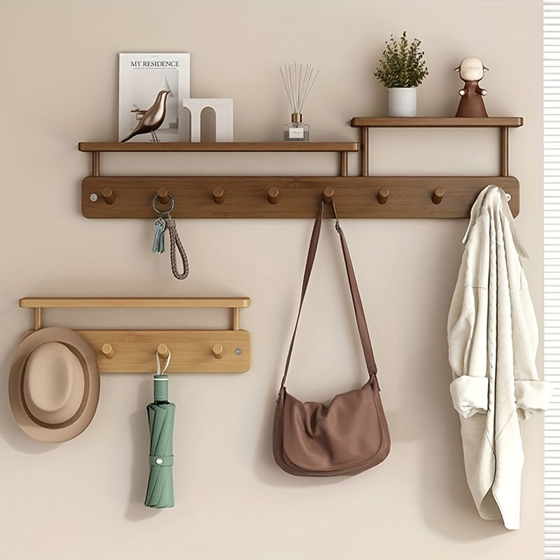 WoodLightness: Wall-Mounted Clothes Rack – Minimalist Wooden Design with Drill-Free Hooks, Space-Saving & Decorative for Hallway & Bedroom