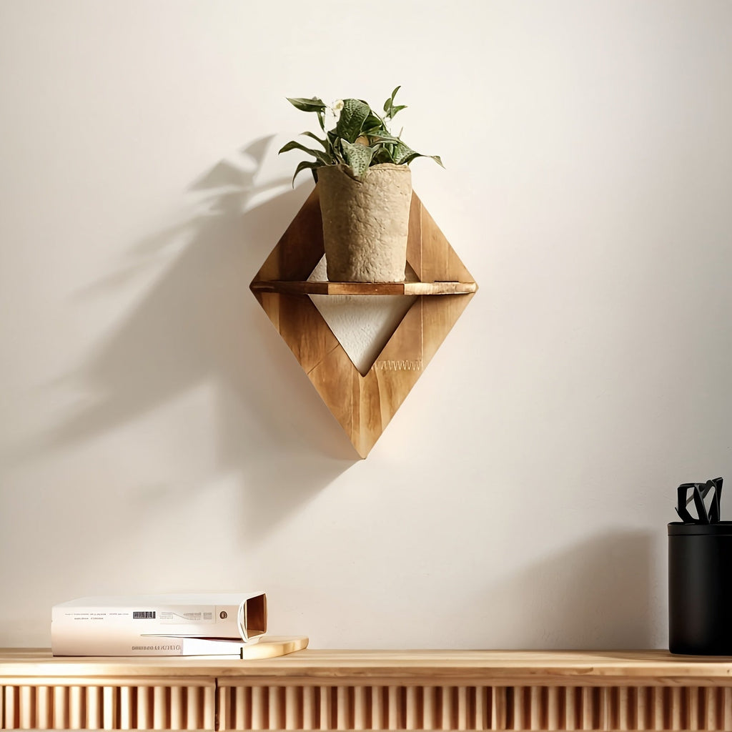 CharcoalRustic: Wooden Wall Shelf – Decorative, Floating & Hanging in Country Style with Diamond Design for Bathroom & Kitchen