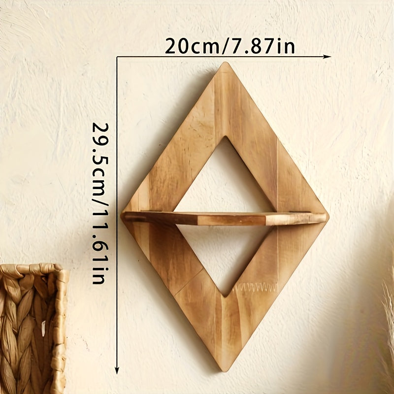 CharcoalRustic: Wooden Wall Shelf – Decorative, Floating & Hanging in Country Style with Diamond Design for Bathroom & Kitchen