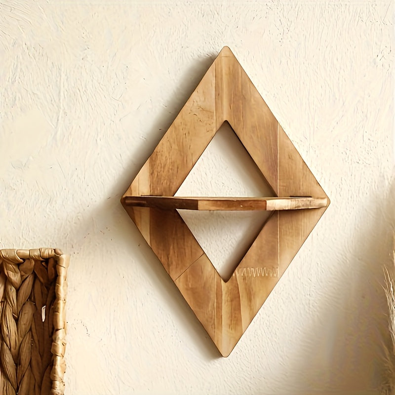 CharcoalRustic: Wooden Wall Shelf – Decorative, Floating & Hanging in Country Style with Diamond Design for Bathroom & Kitchen