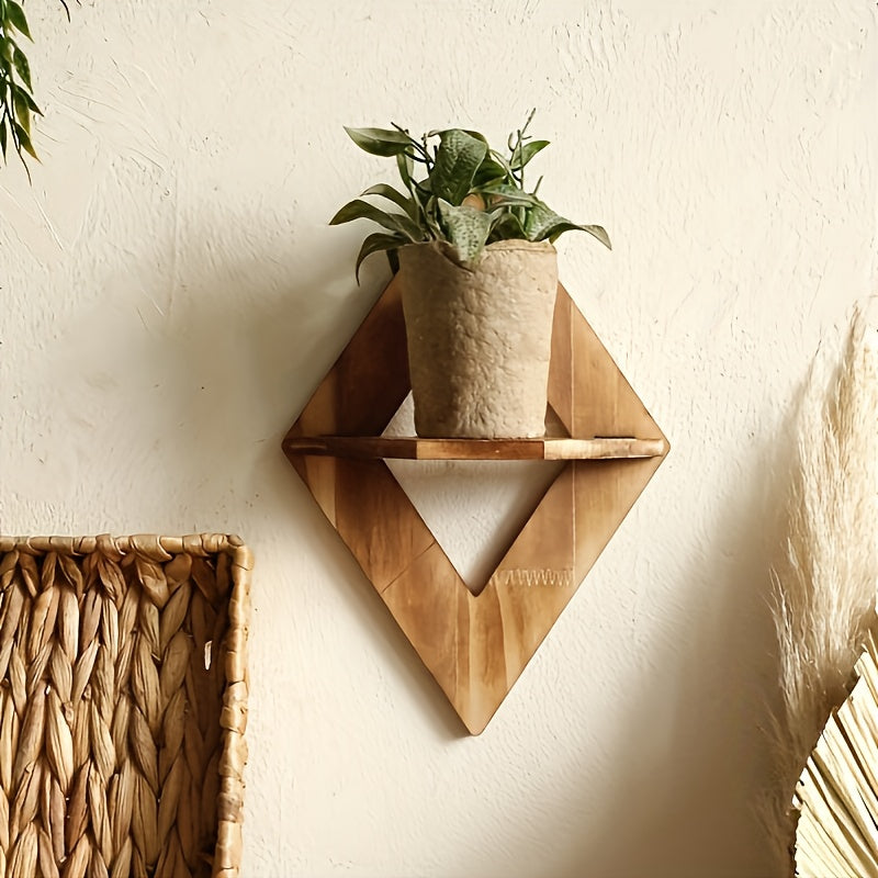 CharcoalRustic: Wooden Wall Shelf – Decorative, Floating & Hanging in Country Style with Diamond Design for Bathroom & Kitchen