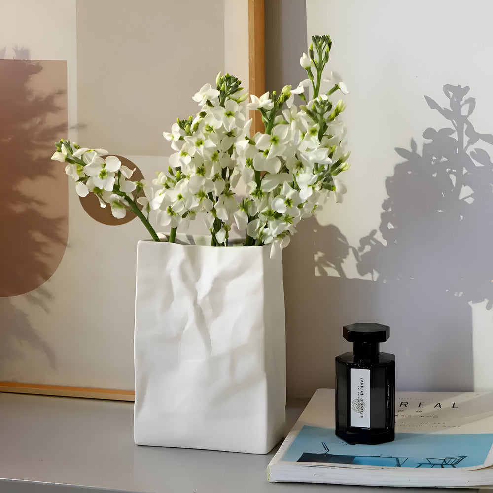 Celorie - Modern Ceramic Vase in Paper Bag Style