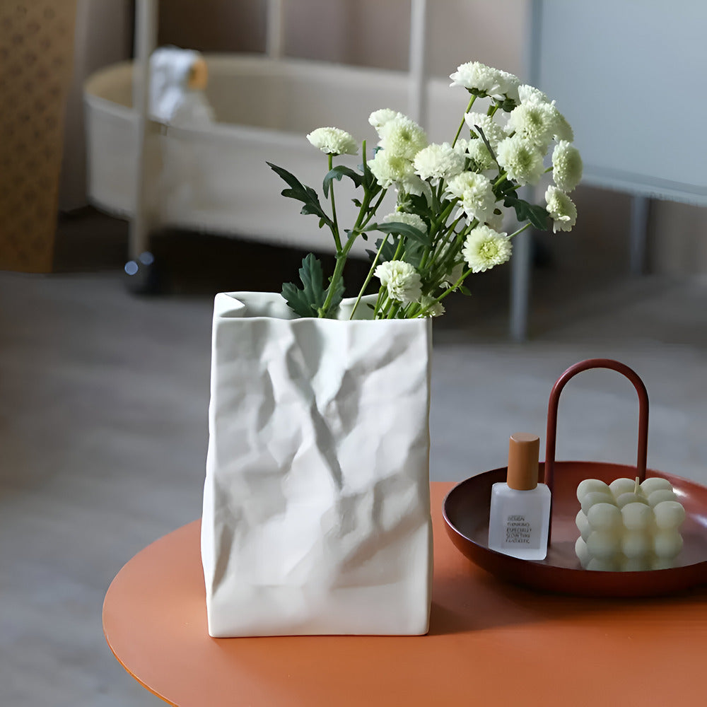 Celorie - Modern Ceramic Vase in Paper Bag Style