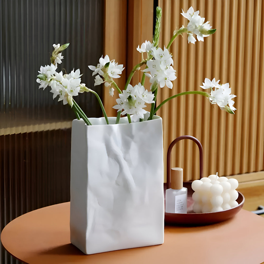 Celorie - Modern Ceramic Vase in Paper Bag Style