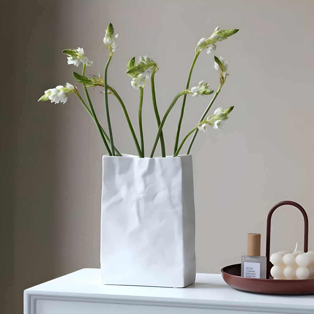 Celorie - Modern Ceramic Vase in Paper Bag Style