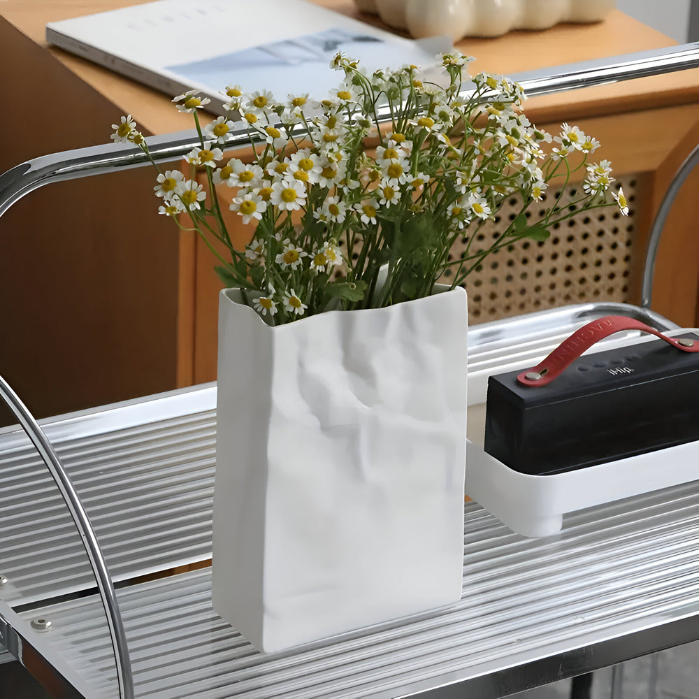 Celorie - Modern Ceramic Vase in Paper Bag Style