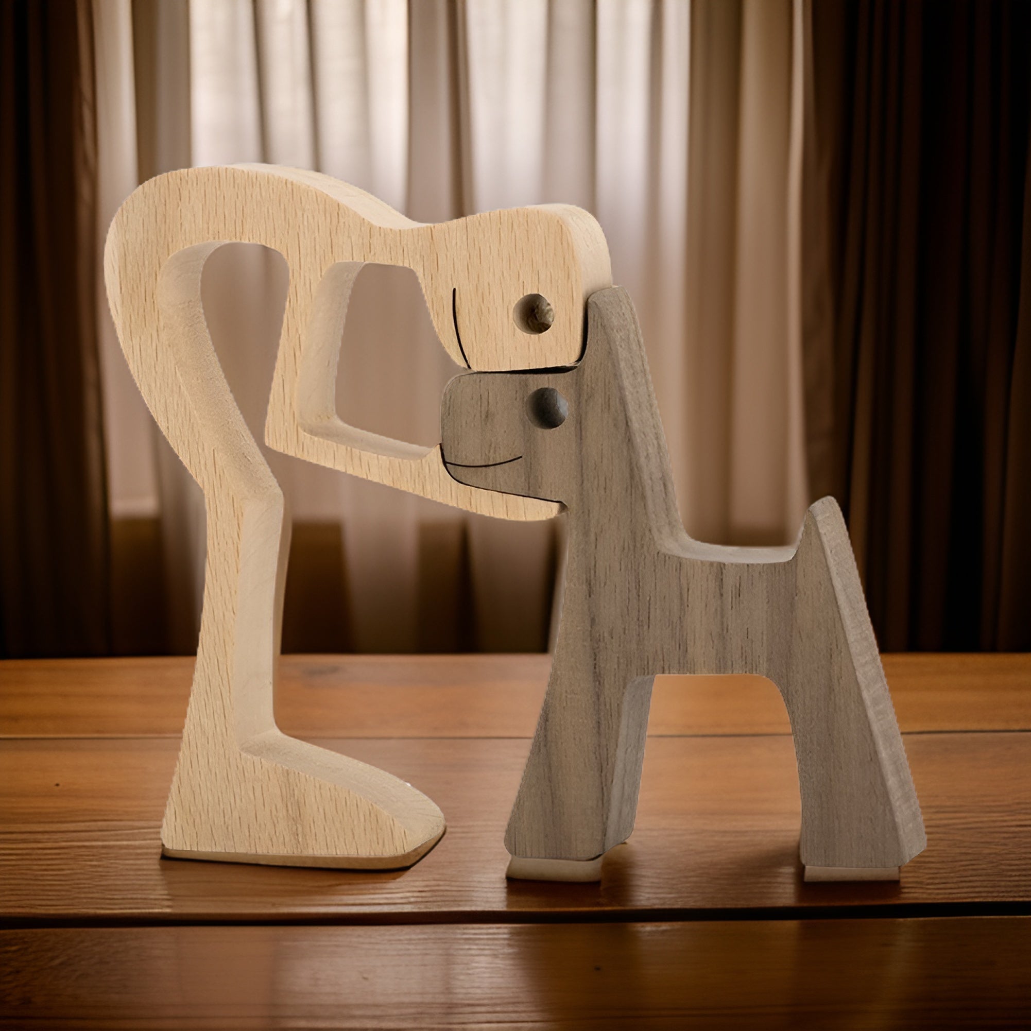 Bento Houten Sculptuur | Minimalistisch Design, Symbolisch Mens-Hond