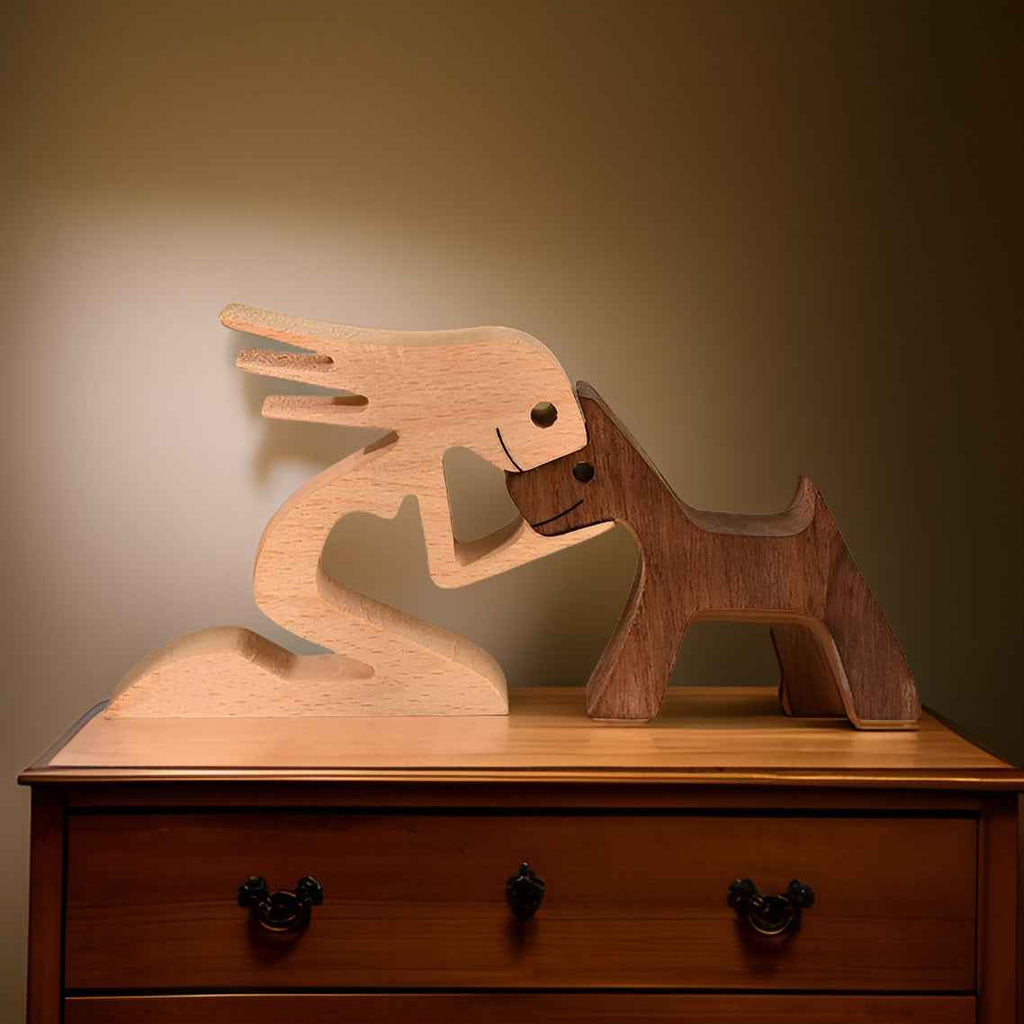 Bento Houten Sculptuur | Minimalistisch Design, Symbolisch Mens-Hond