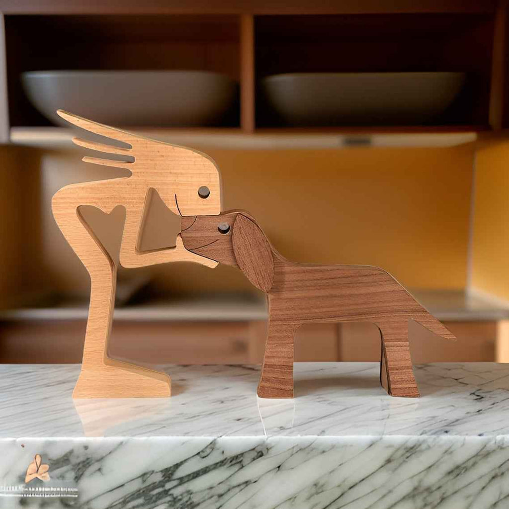 Bento Houten Sculptuur | Minimalistisch Design, Symbolisch Mens-Hond