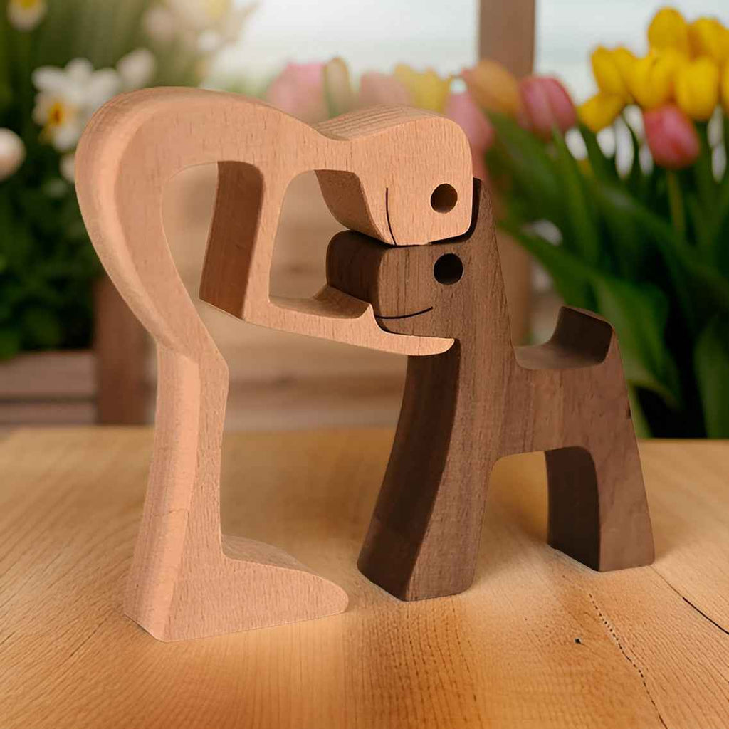 Bento Houten Sculptuur | Minimalistisch Design, Symbolisch Mens-Hond