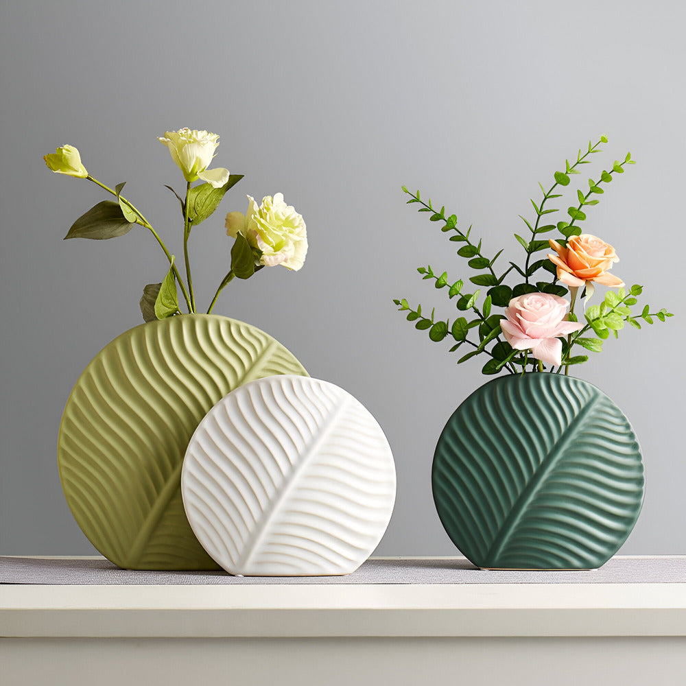 Bela Ceramic Vase | Handcrafted, Scandinavian Design with Leaf Texture
