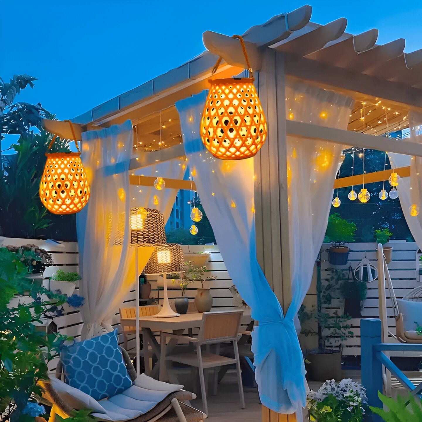 Isavora - Solar Garden Lamp with Woven Bamboo Appearance