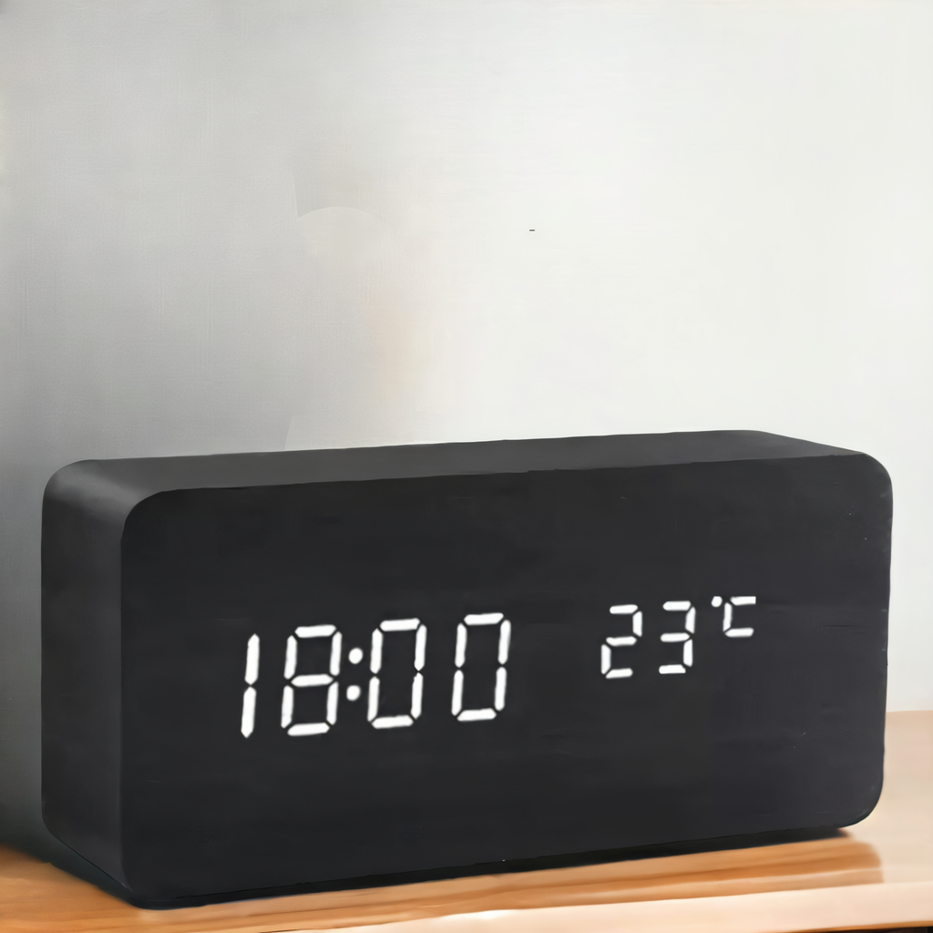 Modern Wooden LED Digital Alarm Clock - Smart Bedside Clock with Adjustable LED Display