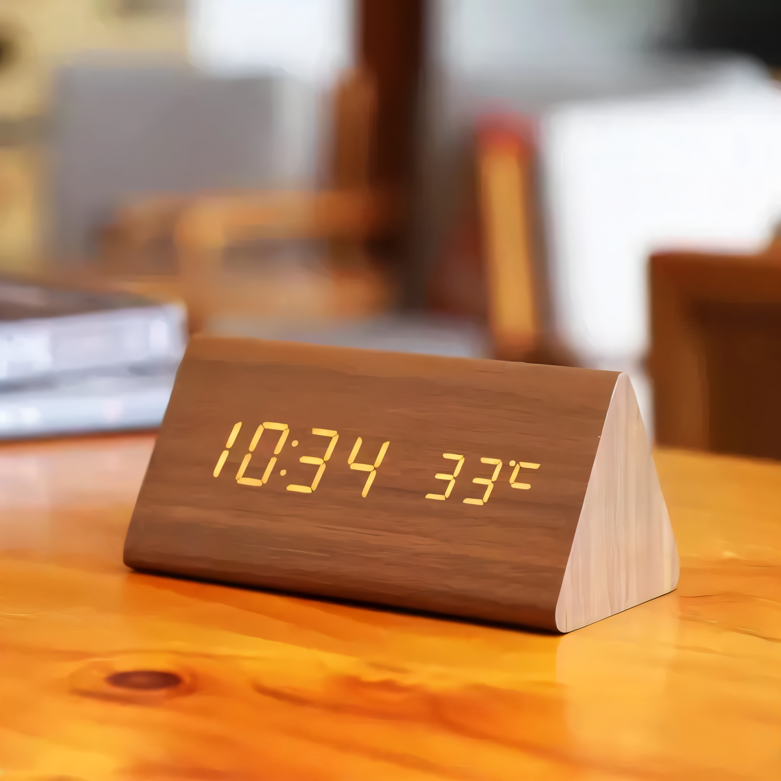 Modern Wooden LED Digital Alarm Clock - Smart Bedside Clock with Adjustable LED Display