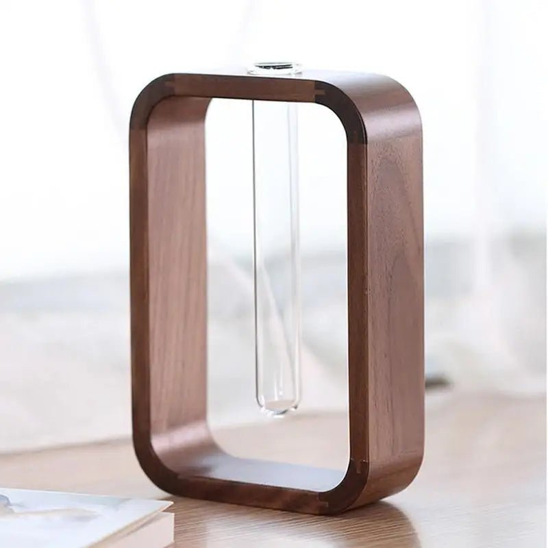 Glass Test Tube Vase with Wooden Frame, Transparent Glass, Tabletop Display