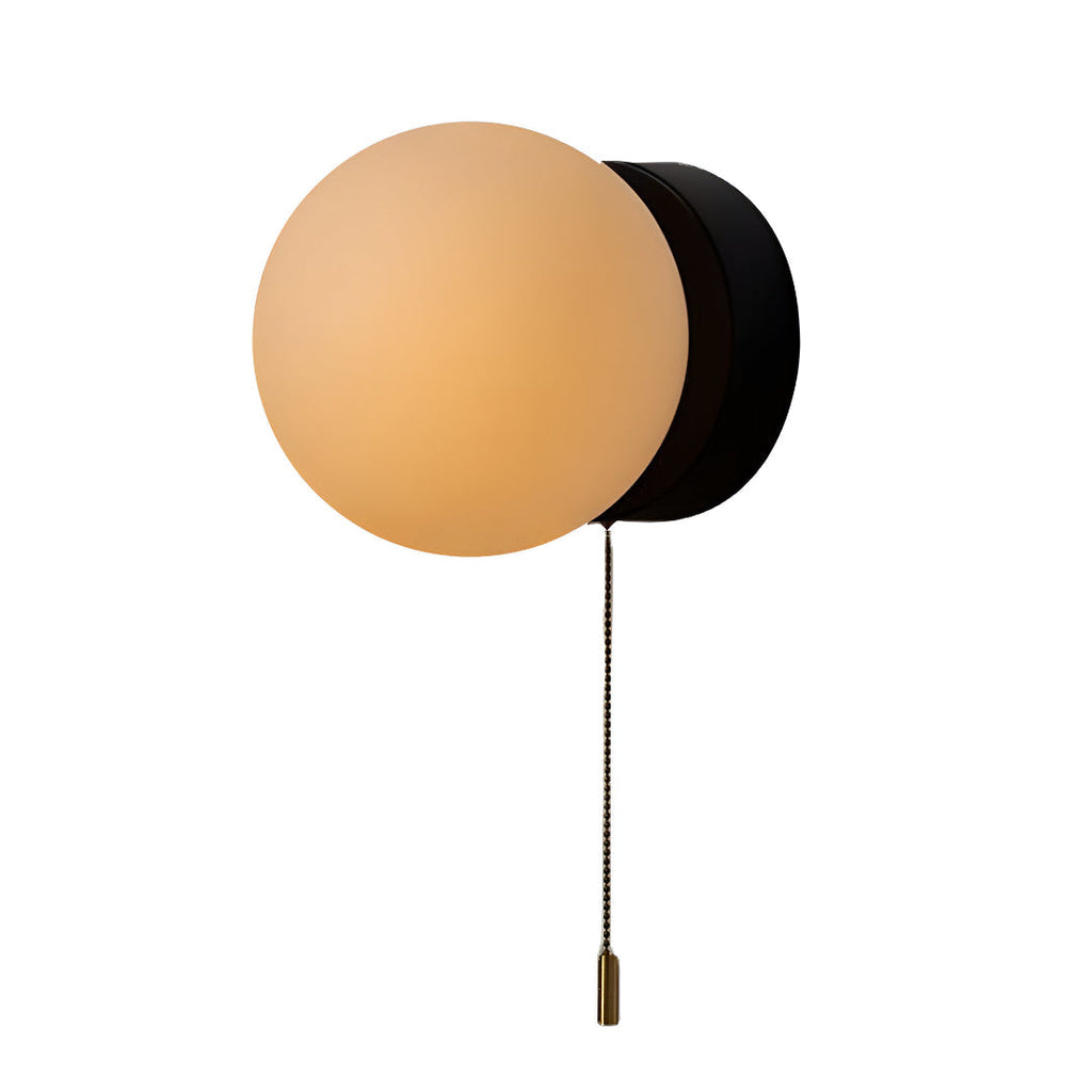 HyggeGlow: Scandinavian Wall Light Matte Glass Round with LED & Pull Cord – for Living Spaces & Hallways