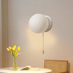 HyggeGlow: Scandinavian Wall Light Matte Glass Round with LED & Pull Cord – for Living Spaces & Hallways
