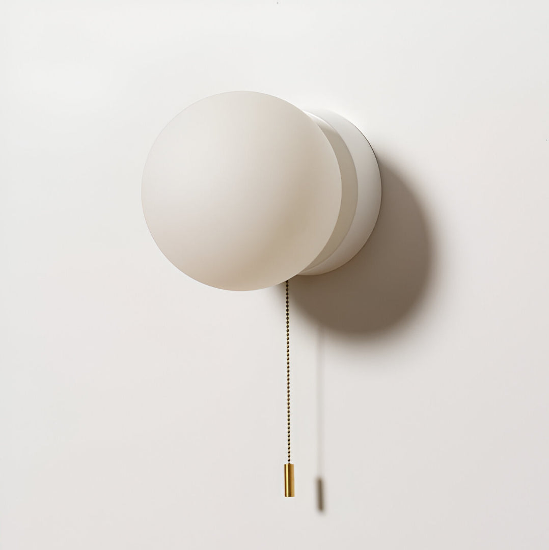 HyggeGlow: Scandinavian Wall Light Matte Glass Round with LED & Pull Cord – for Living Spaces & Hallways