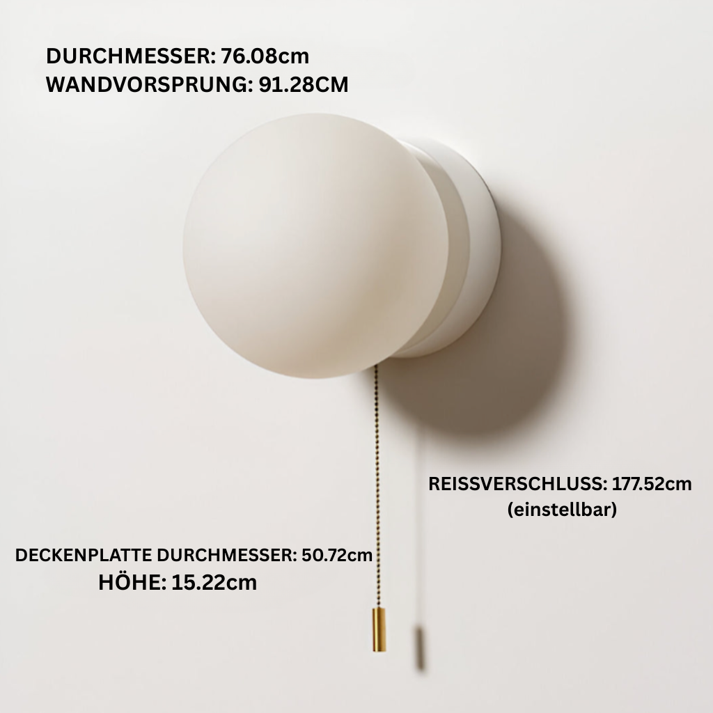 HyggeGlow: Scandinavian Wall Light Matte Glass Round with LED & Pull Cord – for Living Spaces & Hallways