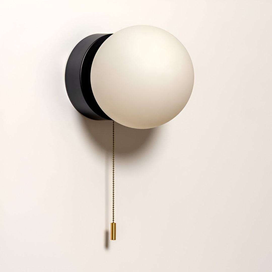 HyggeGlow: Scandinavian Wall Light Matte Glass Round with LED & Pull Cord – for Living Spaces & Hallways