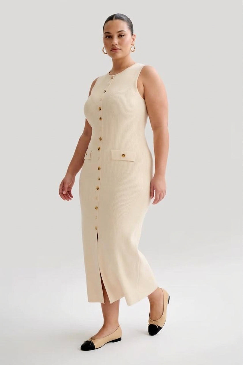 Elegant Maxi Dress for Women Button-Front Sleeveless Bodycon