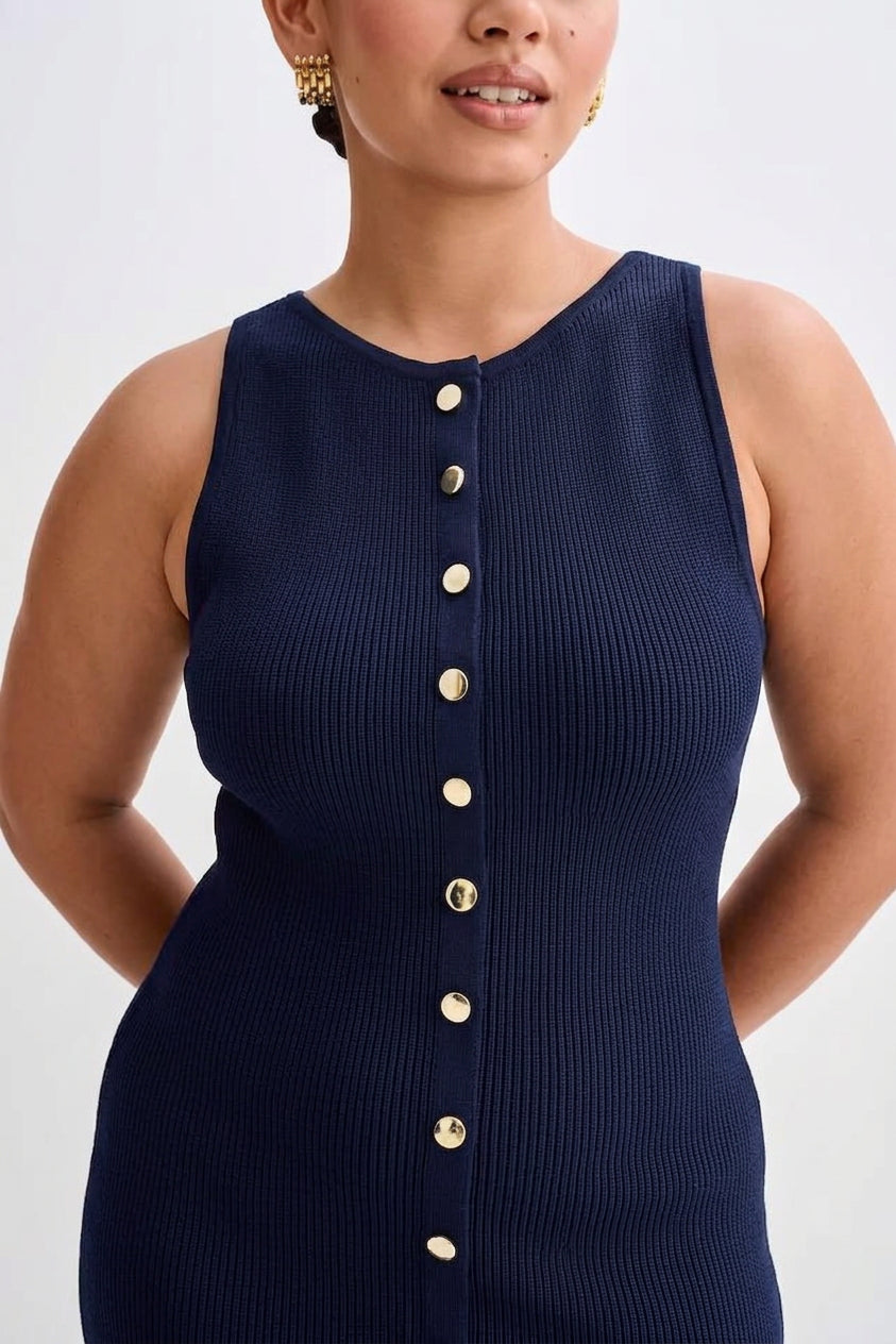 Elegant Maxi Dress for Women Button-Front Sleeveless Bodycon