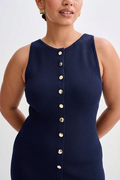 Elegant Maxi Dress for Women Button-Front Sleeveless Bodycon