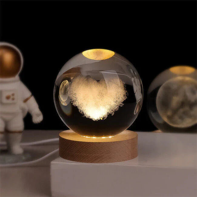 Crystal Ball Night Lamp with 3D Laser Art – Warm White Light for Relaxation & Modern Decor