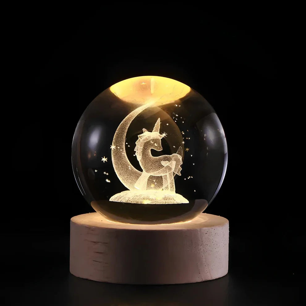 Crystal Ball Night Lamp with 3D Laser Art – Warm White Light for Relaxation & Modern Decor