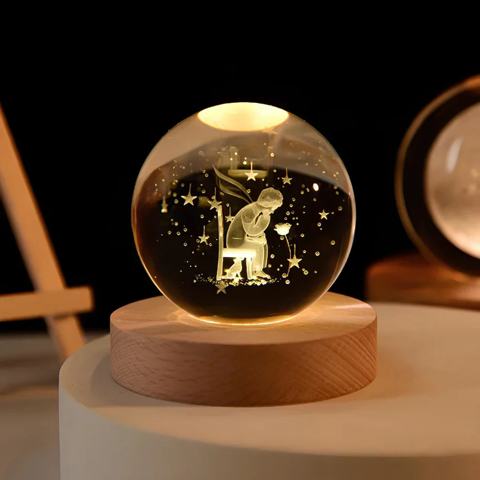 Crystal Ball Night Lamp with 3D Laser Art – Warm White Light for Relaxation & Modern Decor