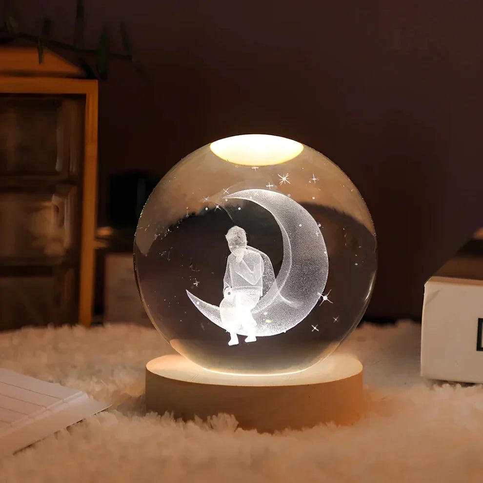 Crystal Ball Night Lamp with 3D Laser Art – Warm White Light for Relaxation & Modern Decor