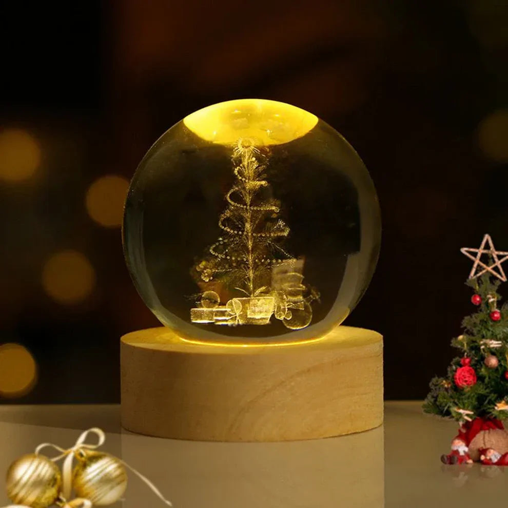 Crystal Ball Night Lamp with 3D Laser Art – Warm White Light for Relaxation & Modern Decor
