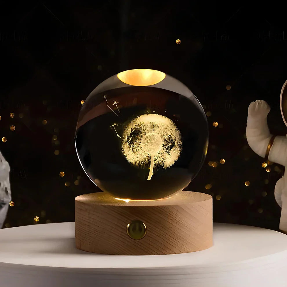 Crystal Ball Night Lamp with 3D Laser Art – Warm White Light for Relaxation & Modern Decor