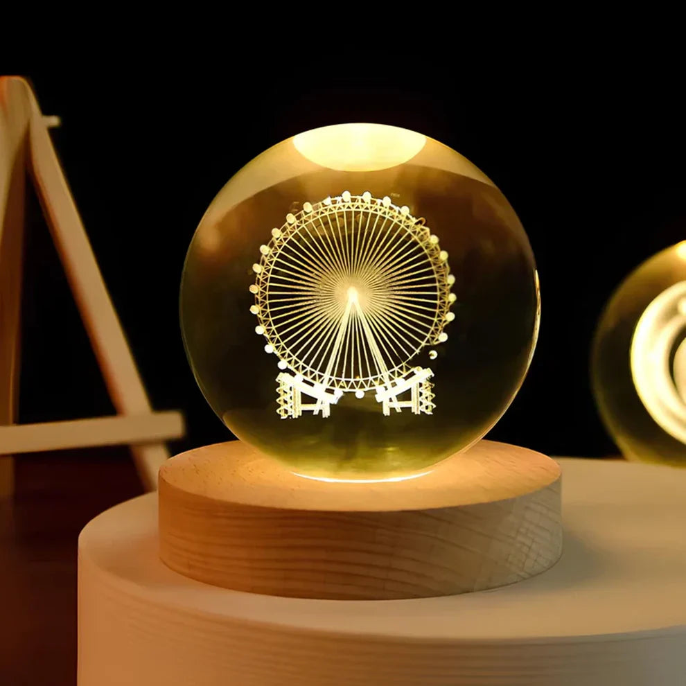 Crystal Ball Night Lamp with 3D Laser Art – Warm White Light for Relaxation & Modern Decor
